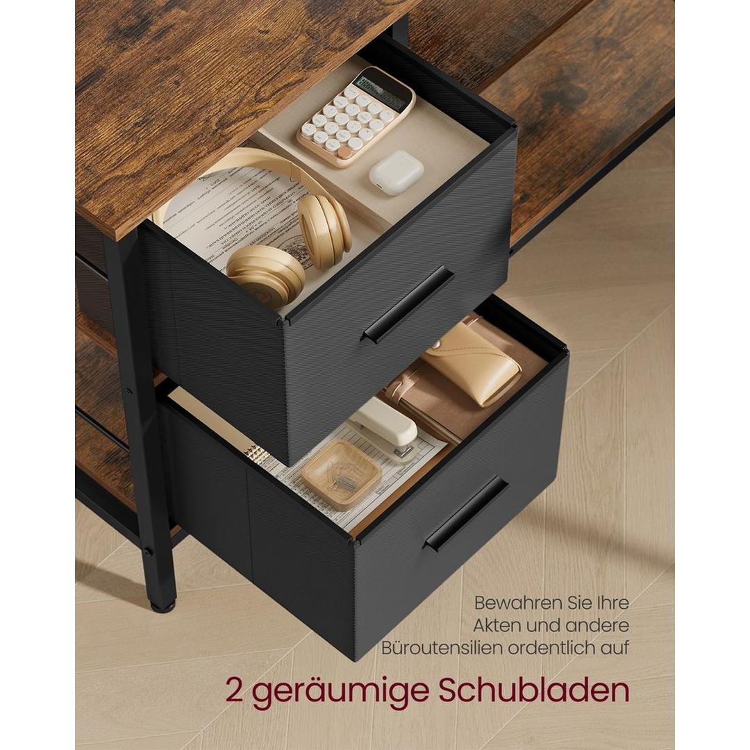 L-Vormig Bureau met Lades – Hoekbureau met Verstelbare Plank en Stalen Frame, 105 × 135 cm