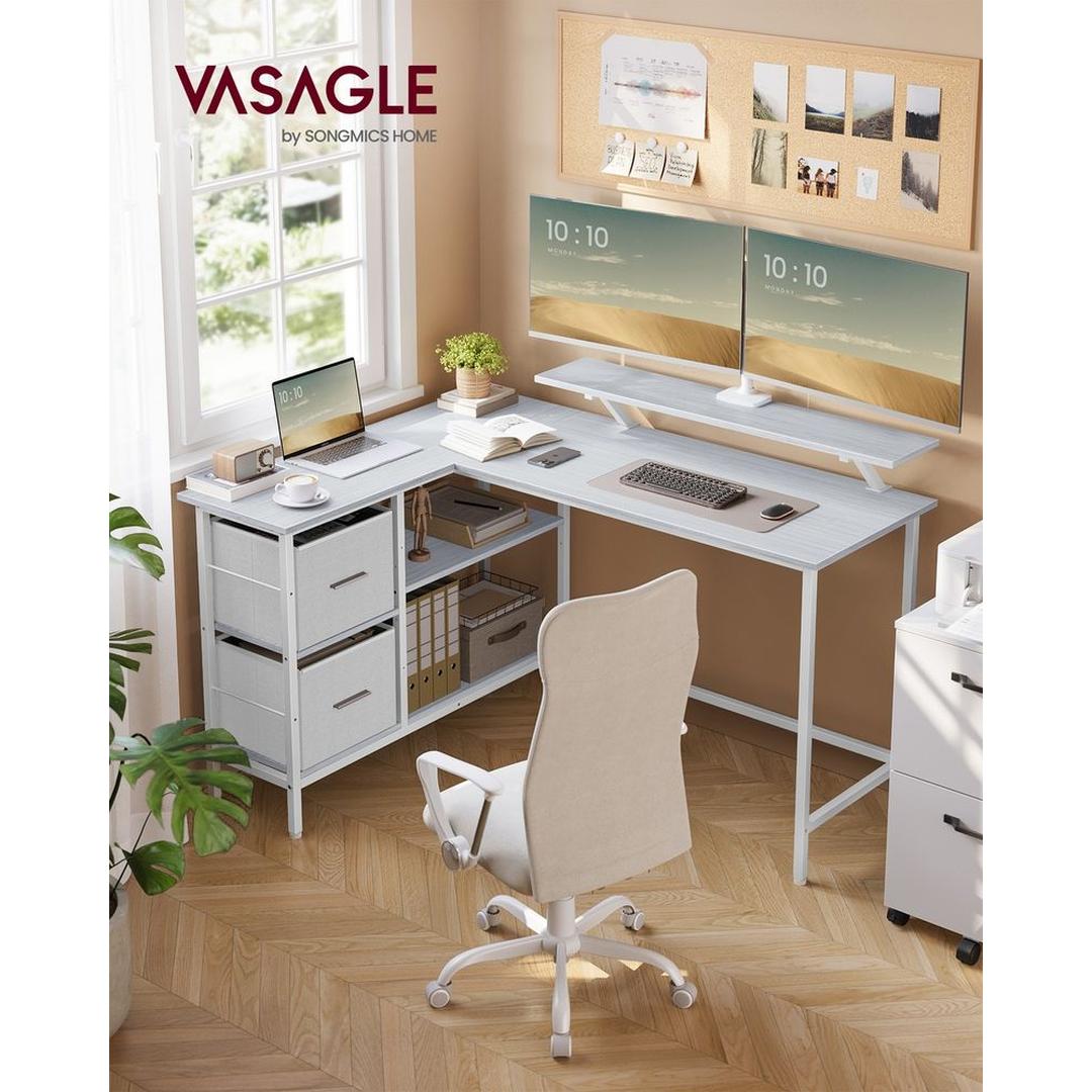 L-Vormig Bureau met Lades – Hoekbureau met Verstelbare Plank en Stalen Frame, 105 × 135 cm