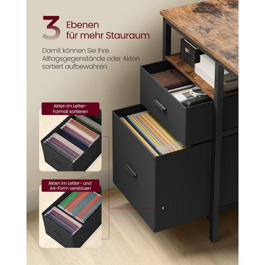 Vintage bureau 140 cm – industrieel design met laden en planken – bruin-zwart – tot 50 kg draagvermogen