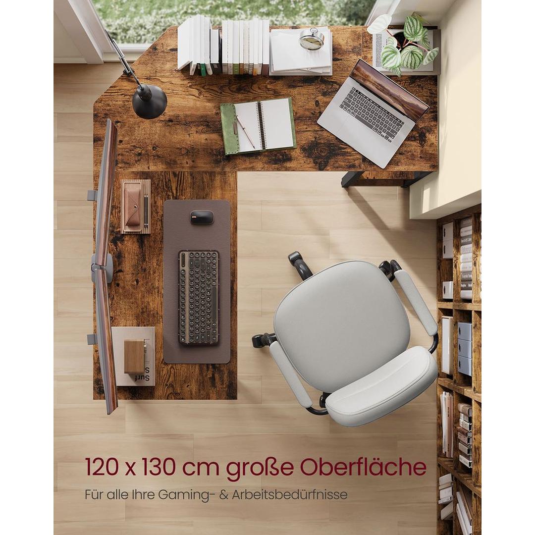 L-vormig Bureau met 2 Opbergplanken en Houtlook Werkblad – Ruim Hoekbureau voor Kantoor en Thuiswerkplek