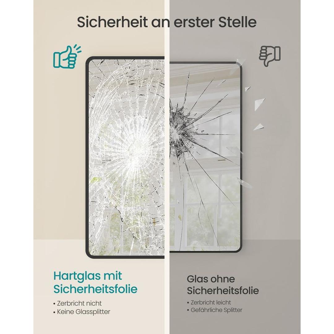 Rechthoekige Wandspiegel met Aluminium Frame – Badkamerspiegel van Gehard Glas met Veiligheidsfolie in Inktzwart