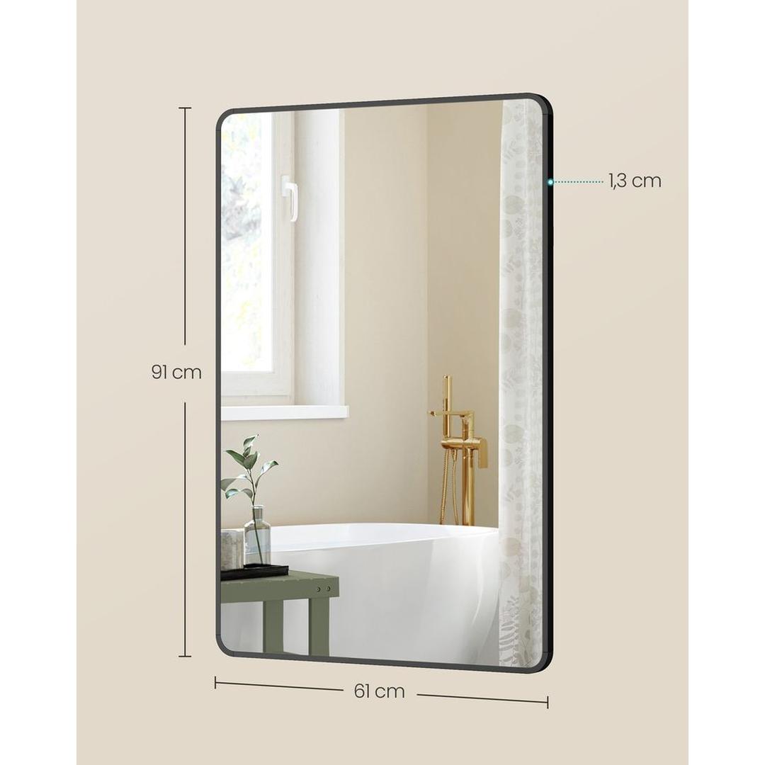 Rechthoekige Wandspiegel met Aluminium Frame – Badkamerspiegel van Gehard Glas met Veiligheidsfolie in Inktzwart