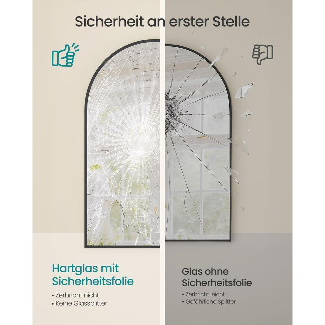 Gebogen Wandspiegel met Aluminium Frame – Badkamerspiegel van Gehard Glas in Inktzwart, 91 × 61 cm