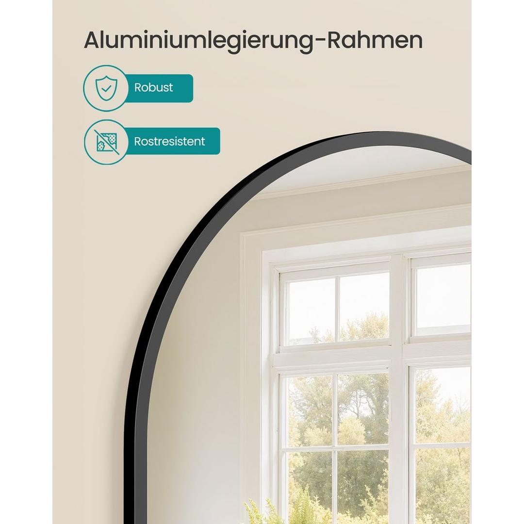 Gebogen Wandspiegel met Aluminium Frame – Badkamerspiegel van Gehard Glas in Inktzwart, 91 × 61 cm