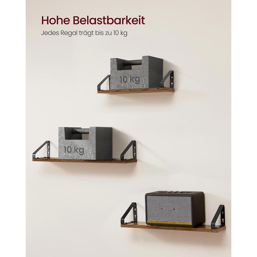 Set van 3 Wandplanken in Industriële Stijl – Metalen Wandrekken voor Woonkamer, Keuken of Hal