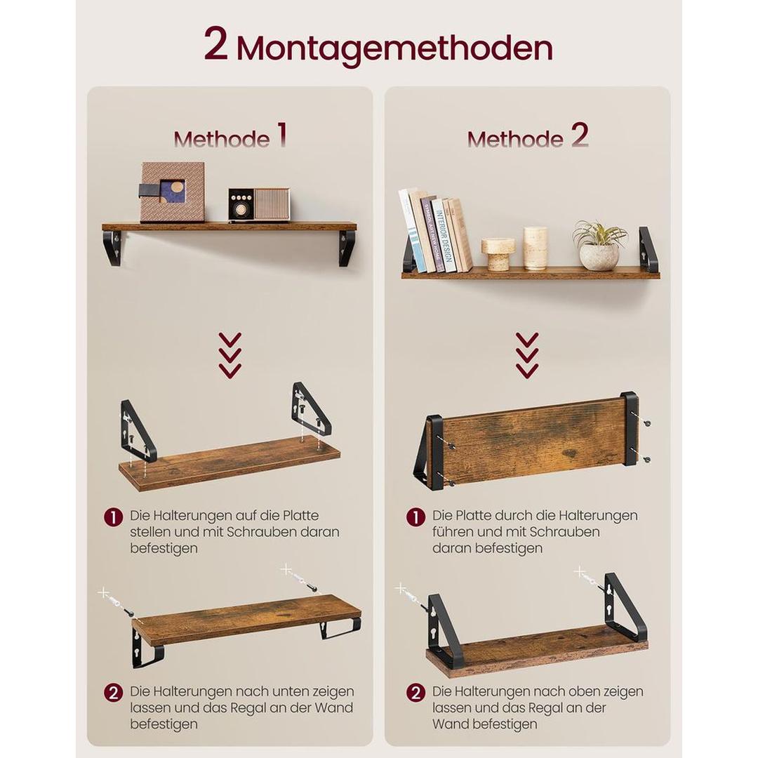 Set van 3 Wandplanken in Industriële Stijl – Metalen Wandrekken voor Woonkamer, Keuken of Hal