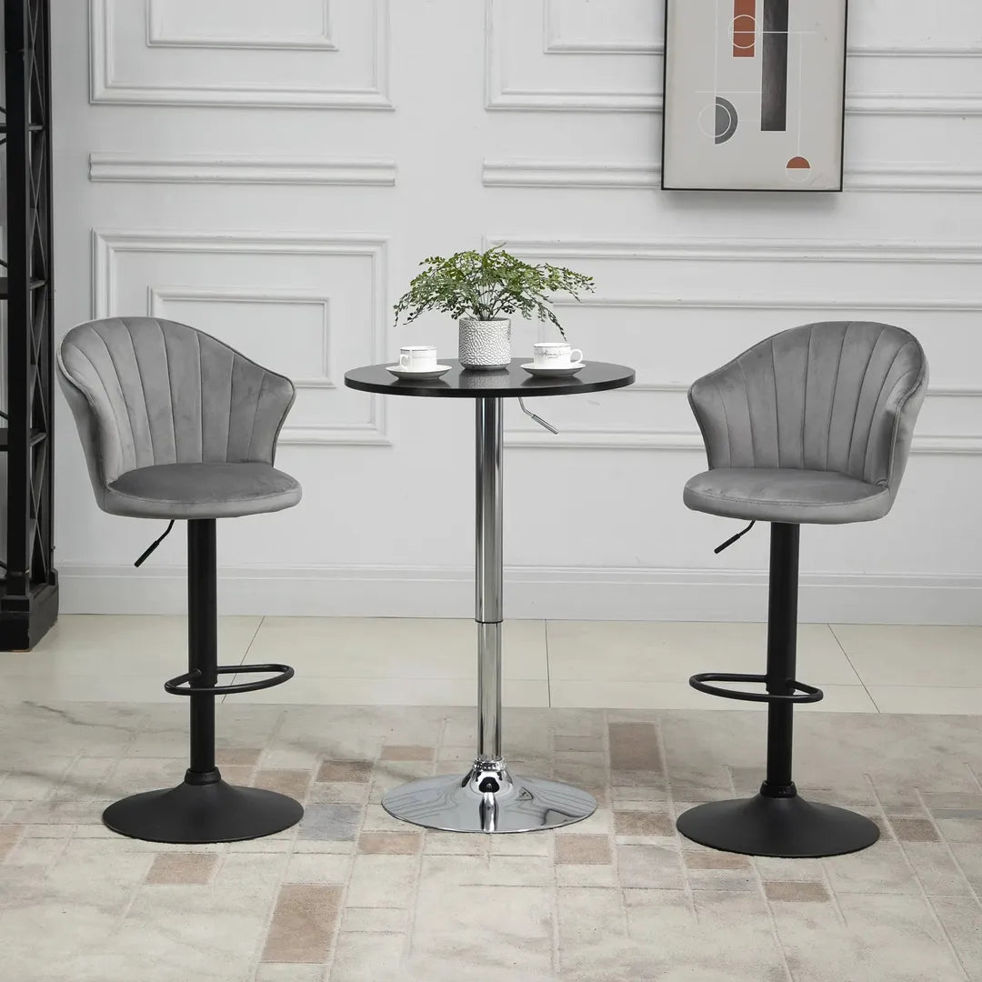 Barkrukken Set van 2 – In Hoogte Verstelbaar en Draaibaar met Voetsteun – Lederlook en Metalen Frame – Grijs – 44 x 49 x 90-110 cm