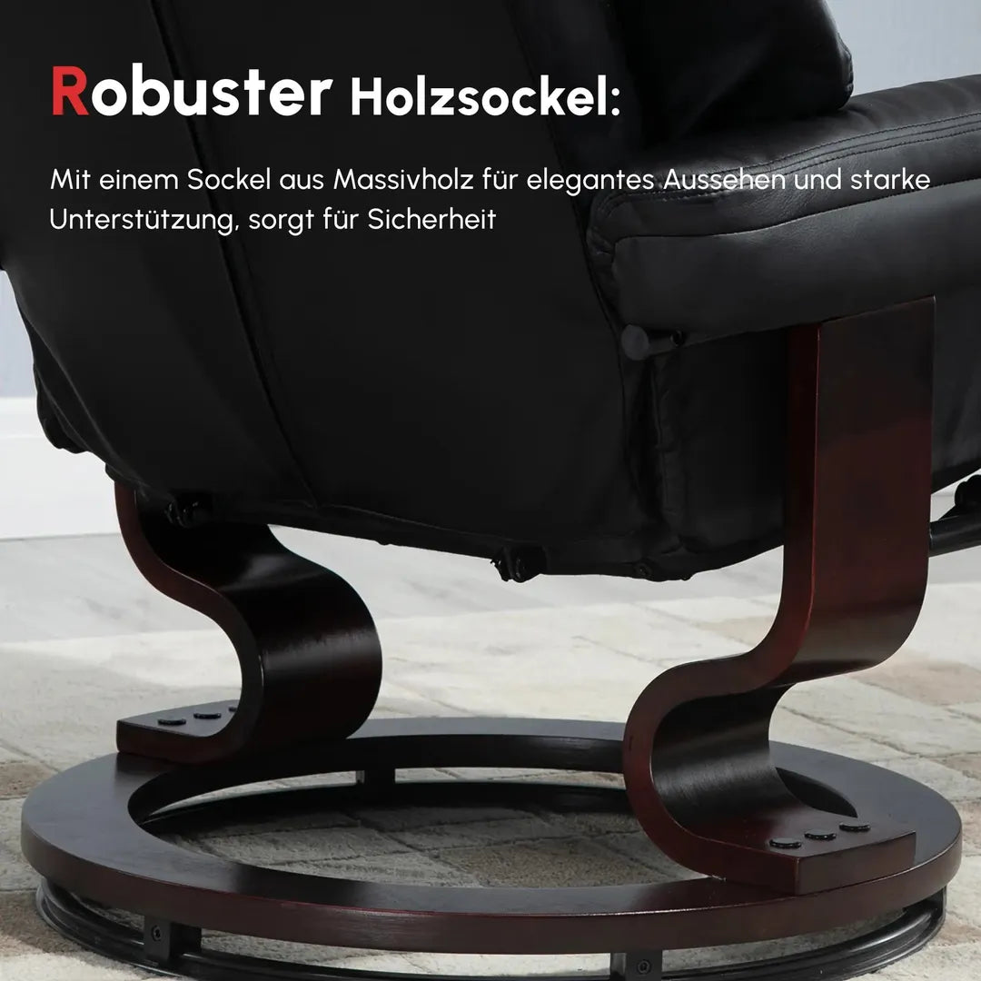 Fauteuil met Hocker – Draaibare Relaxstoel met Ligfunctie van Kunstleer en Metalen Frame, Crème, 80 x 79 x 100 cm