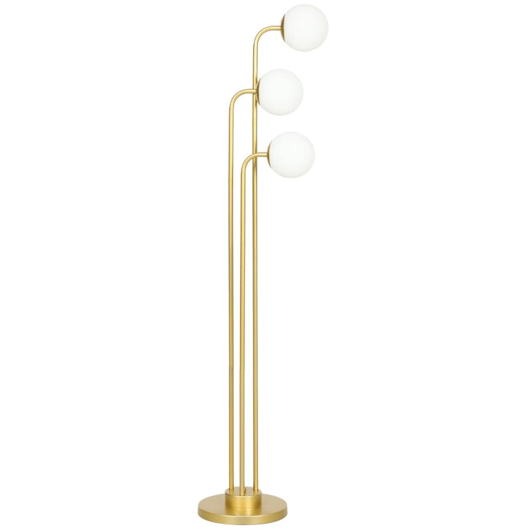 Staande lamp met 3 glazen kapjes – E27 fitting – voetschakelaar – zwart