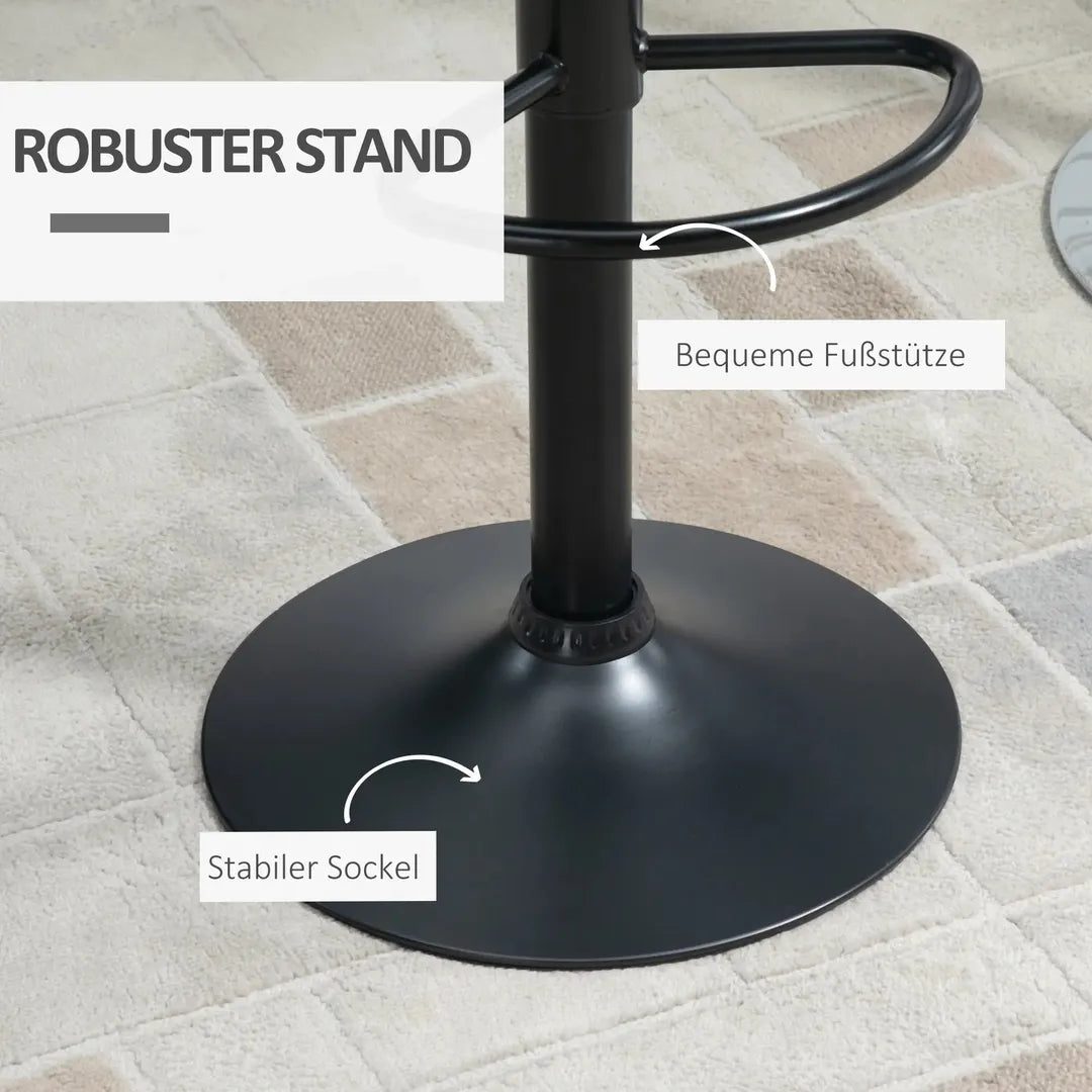 Barkrukken Set van 2 – In Hoogte Verstelbaar en Draaibaar met Voetsteun – Lederlook en Metalen Frame – Grijs – 44 x 49 x 90-110 cm