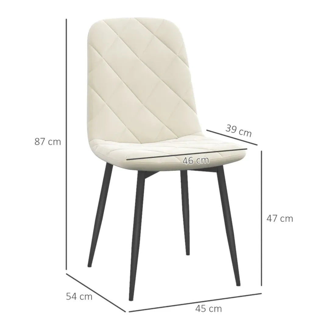Set van 4 gestoffeerde keukenstoelen – hoge rugleuning – stalen poten – fluwelen stof