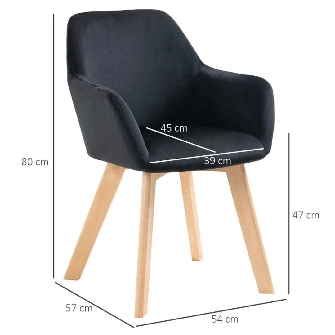 Set van 2 eetkamerstoelen – fluwelen look – houten poten – 54 x 57 x 80 cm
