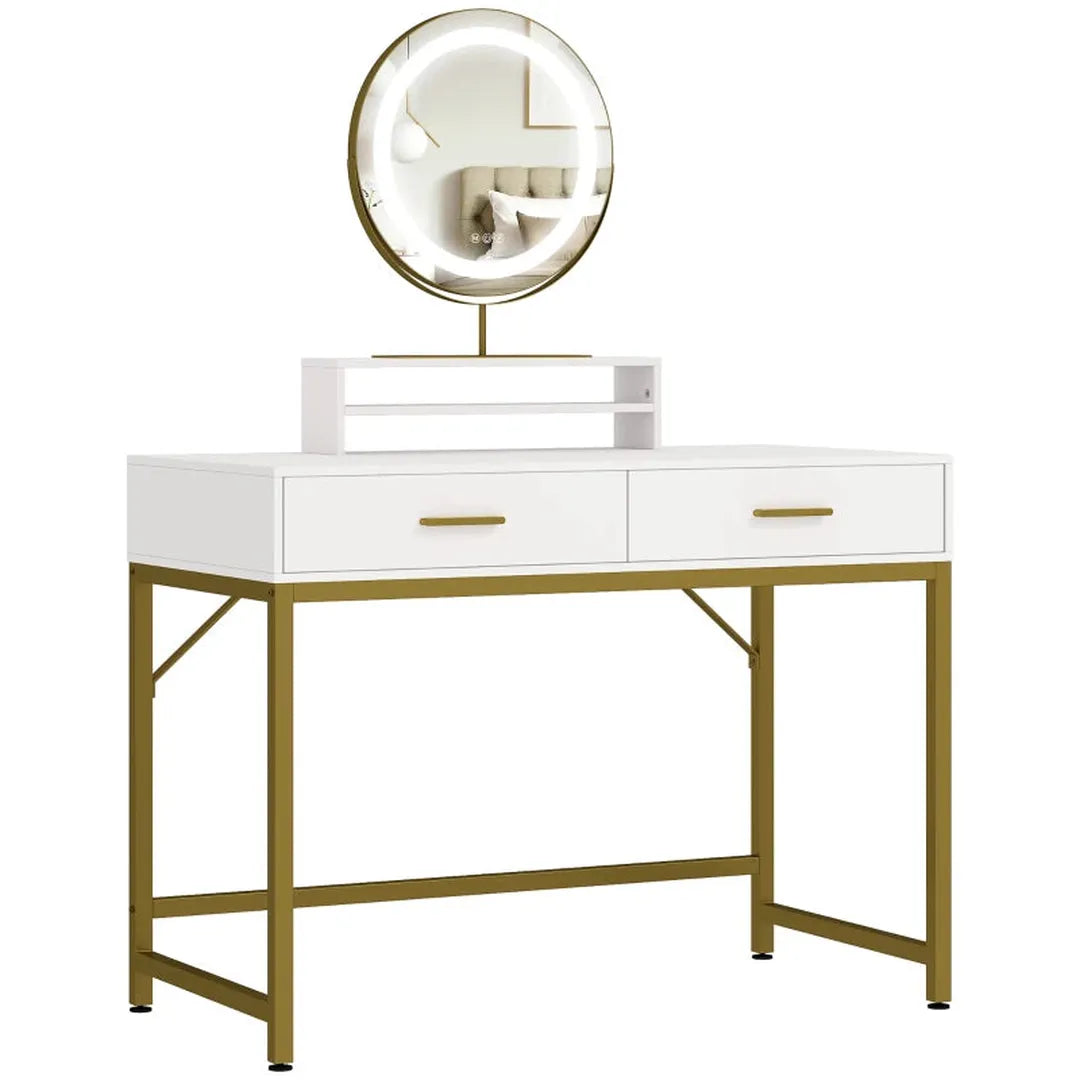 Kaptafel met verlichte spiegel – 3 lichtstanden – 10 lampjes – lades – modern – wit
