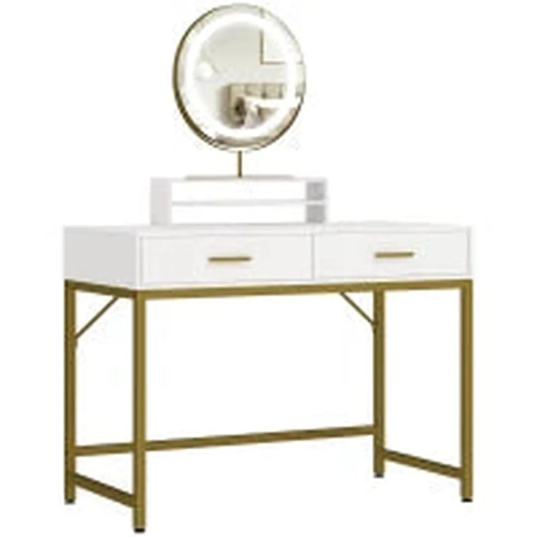 Kaptafel met verlichte spiegel – 3 lichtstanden – 10 lampjes – lades – modern – wit