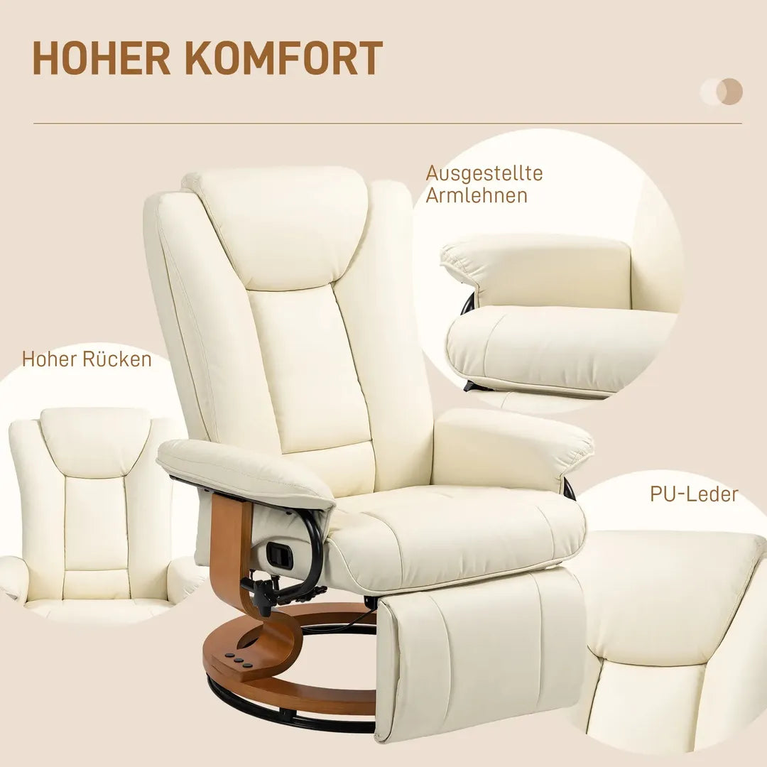 Relaxfauteuil met Ligfunctie – Draaibaar – Kunstleer Zwart – Stalen Frame – Max. 150 kg