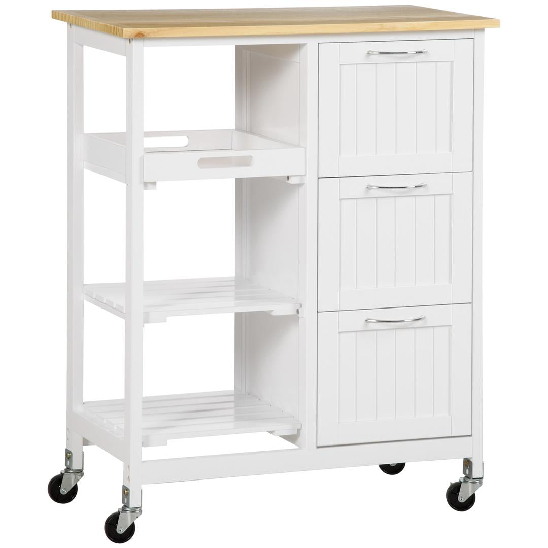 Keukentrolley met 1 Kruidenrek en 1 Handdoekhouder – 109 x 40 x 89 cm, Witte Servierwagen op Wielen