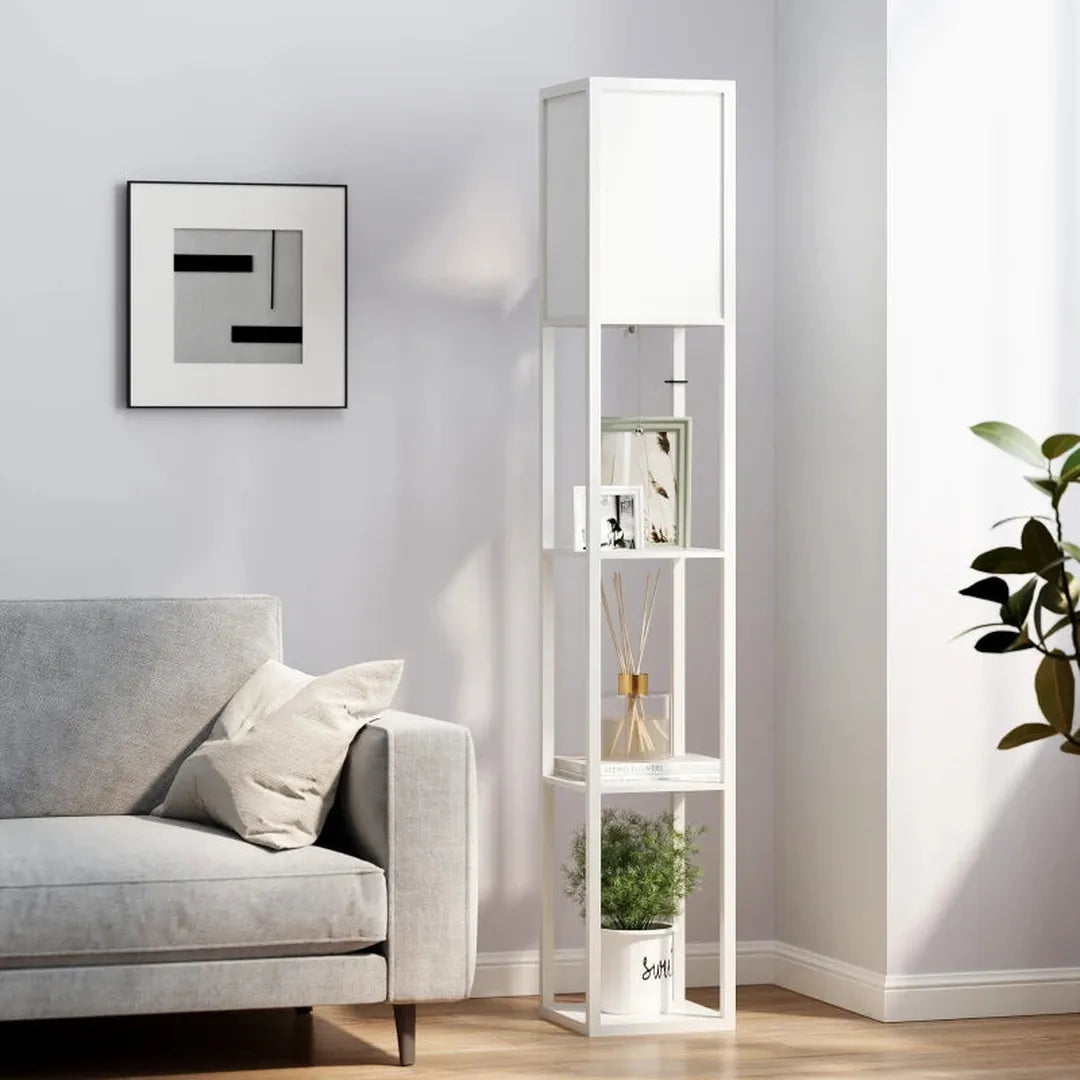 Staande lamp met planken – houten frame – 26 x 26 x 160 cm – zonder lamp