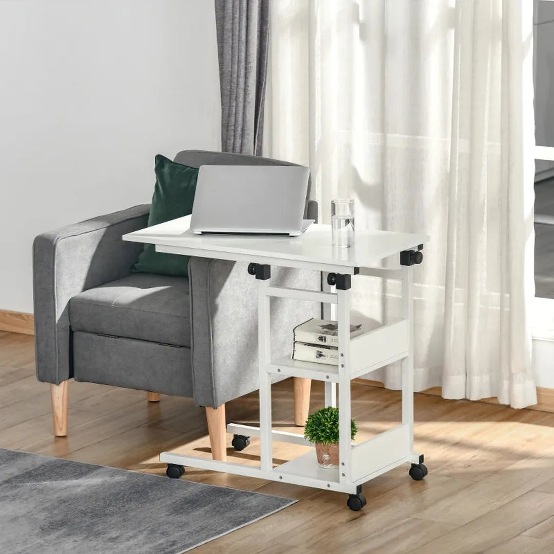 Bijzettafel met wielen – in hoogte verstelbaar – 2 planken – metalen frame – 80 x 40 x 72-82 cm