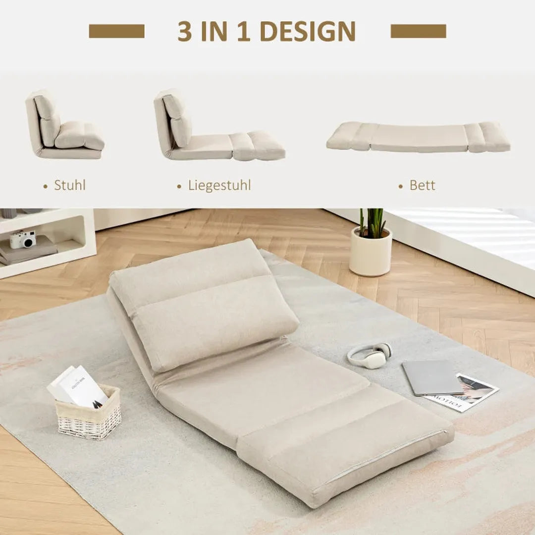 Slaapstoel met vouwbaar ligbed – Met verstelbare rugleuning – Beige – 70x72x56 cm – Draagvermogen 120 kg