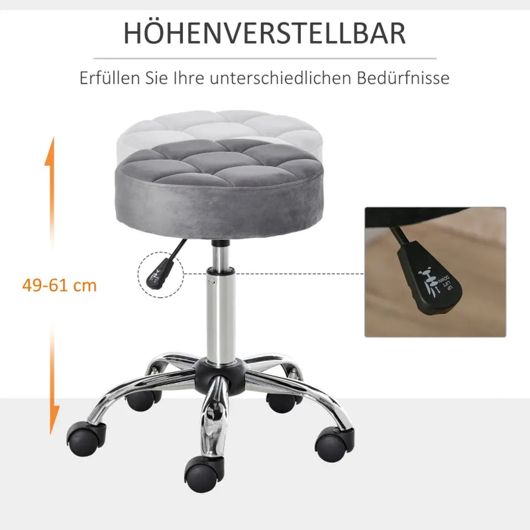 Rollende kruk – 360° draaibaar – in hoogte verstelbaar – PU-zitting – metalen frame – zwart