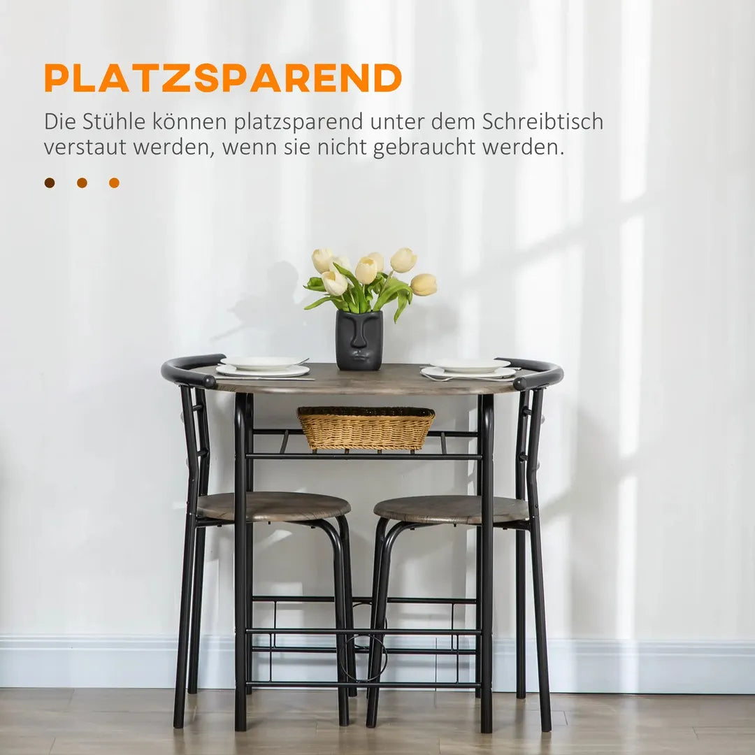 Eettafelset voor 2 Personen – 1 Tafel, 2 Stoelen van Grenenhout – Wit en Grijs