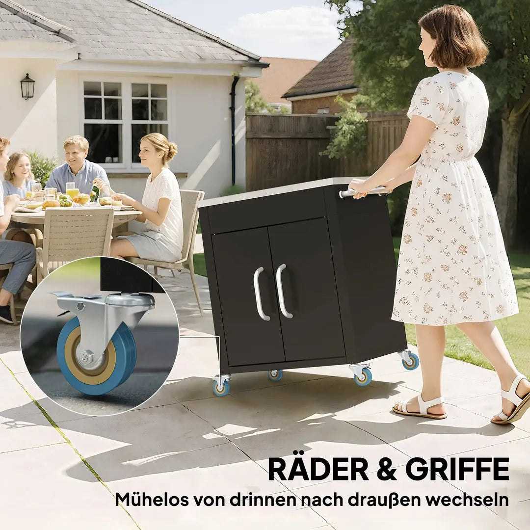 Keukentrolley met 1 Kruidenrek en 1 Handdoekhouder – 109 x 40 x 89 cm, Witte Servierwagen op Wielen