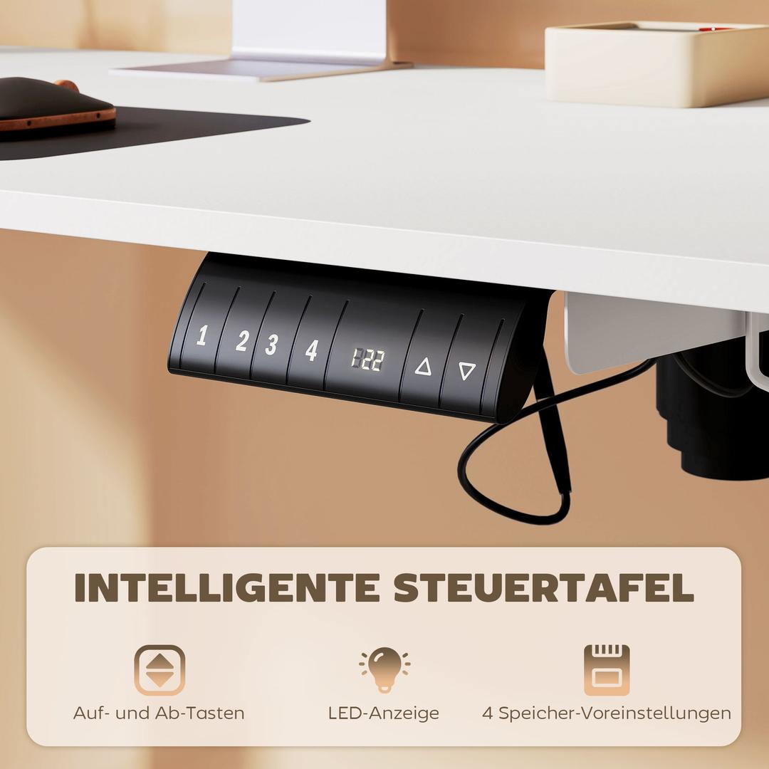 In hoogte verstelbaar sta-bureau – elektrisch computertafel met geheugenfunctie, 140 × 70 × 72–116 cm, wit