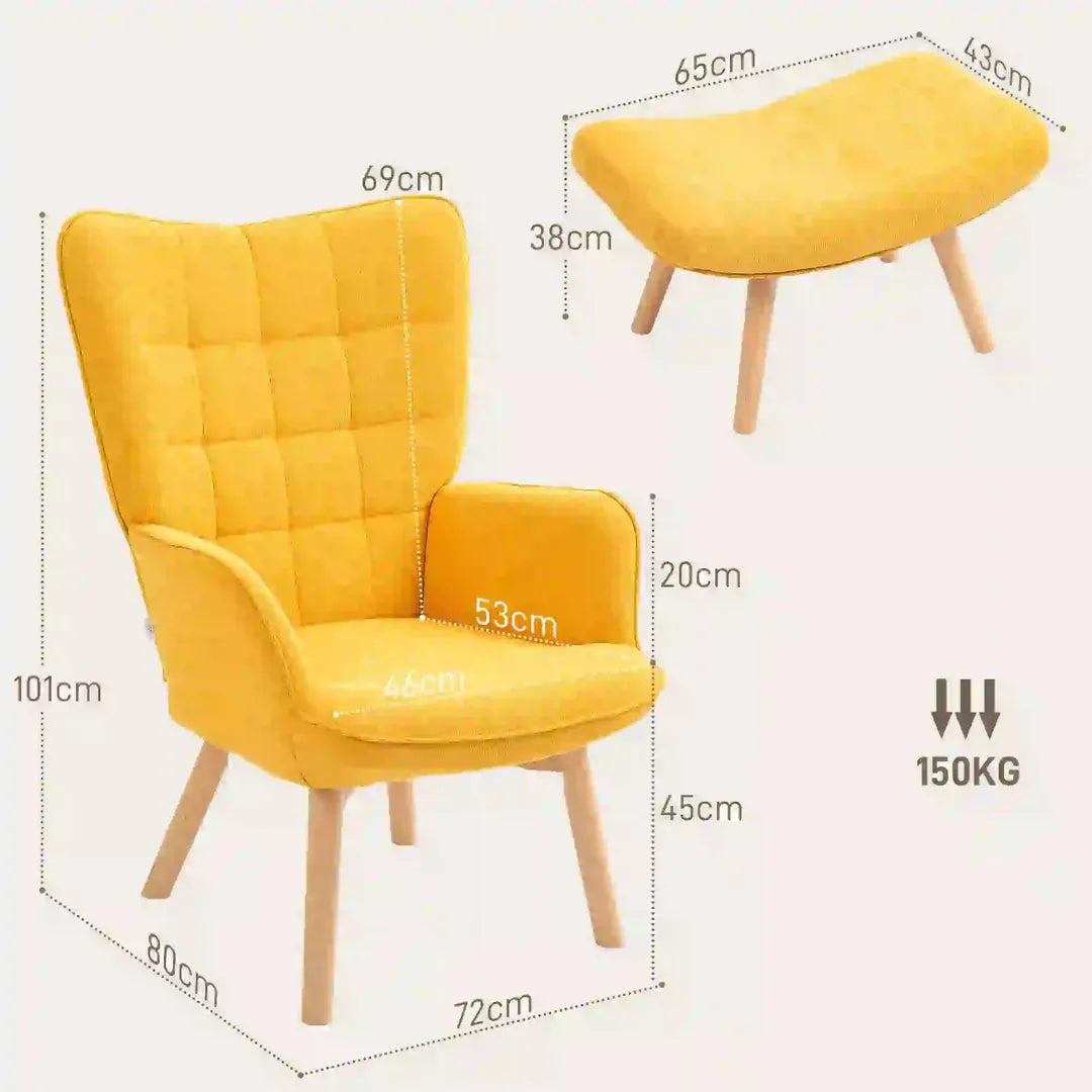 Fauteuil met Hocker – Relaxstoel in Cordstof met Armleuningen en Houten Poten, Grijs, voor Woonkamer