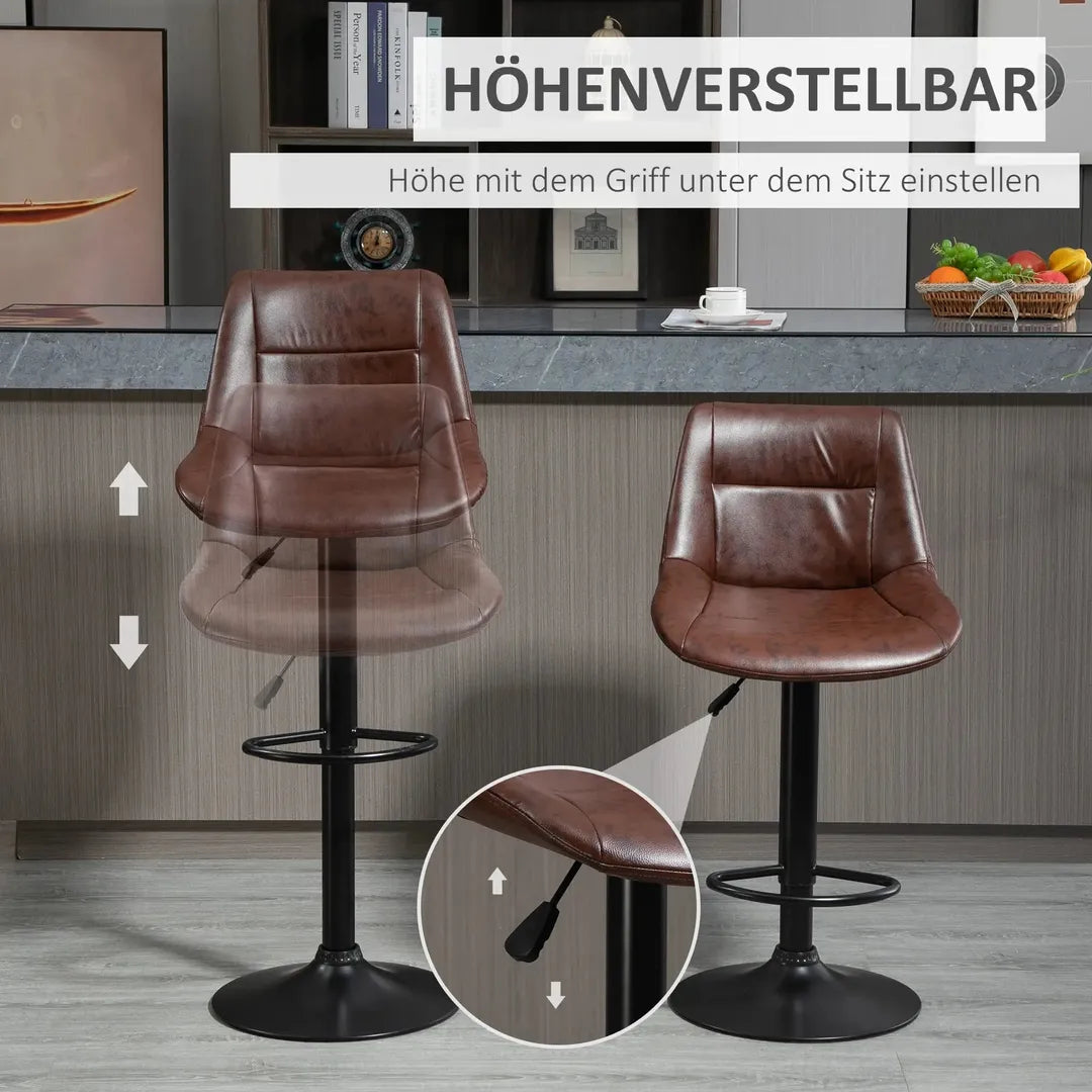 Barkrukken Set van 2 – In Hoogte Verstelbaar en Draaibaar met Voetsteun – Lederlook en Metalen Frame – Grijs – 44 x 49 x 90-110 cm