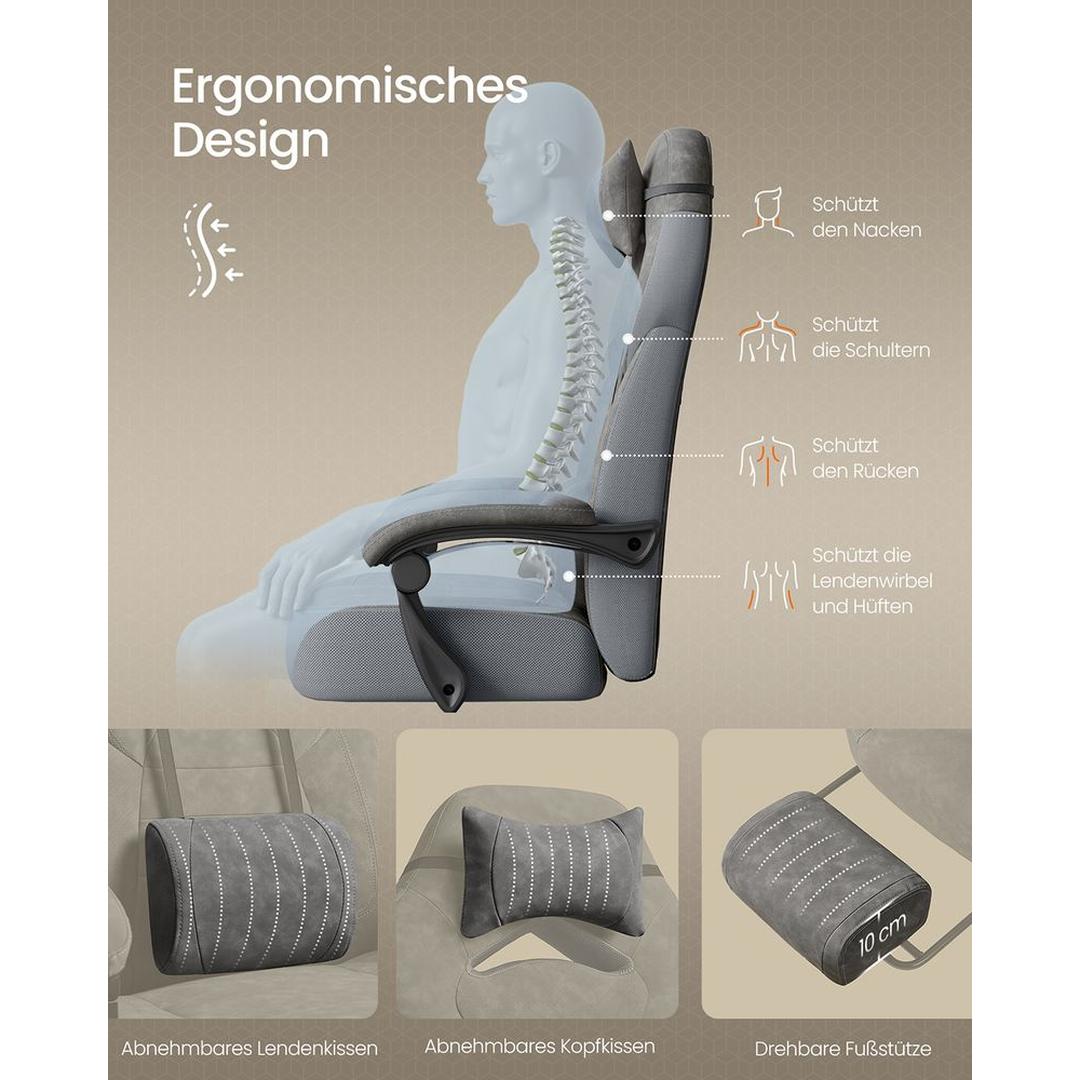 Verstelbare Game Stoel met Uittrekbare Voetsteun – Ergonomisch Ontwerp – Kantelbare Rugleuning – Extra Dikke Zitting