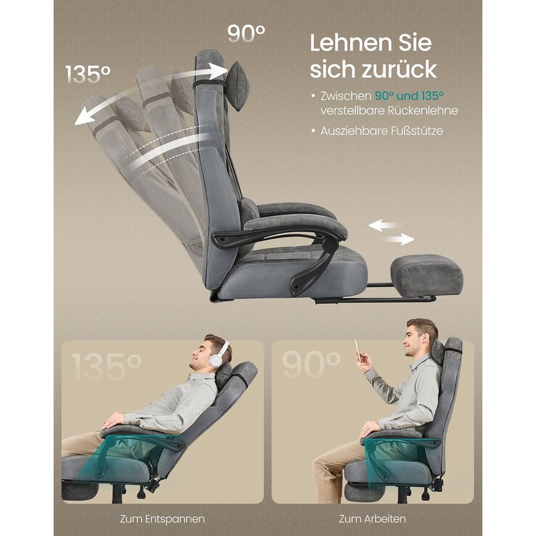 Verstelbare Game Stoel met Uittrekbare Voetsteun – Ergonomisch Ontwerp – Kantelbare Rugleuning – Extra Dikke Zitting