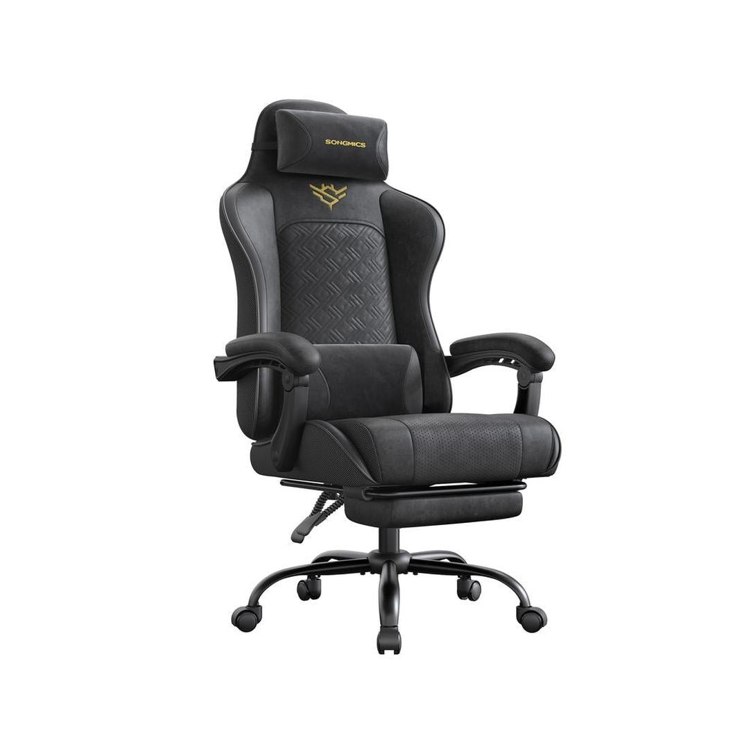 Ergonomische Gamingstoel met Voetensteun en Vering – Zwarte Bureaustoel met Verstelbare Rugleuning en Armleuningen