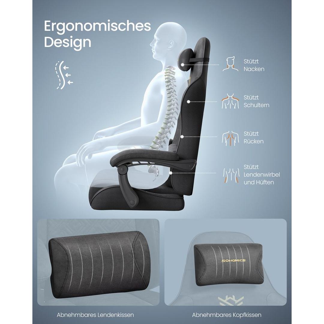 Ergonomische Gamingstoel met Voetensteun en Vering – Zwarte Bureaustoel met Verstelbare Rugleuning en Armleuningen