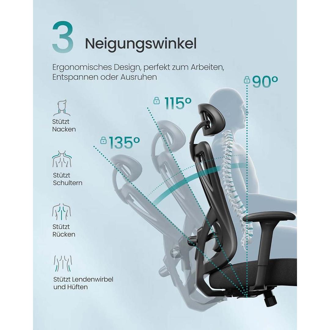 Ergonomische Bureaustoel – Tot 150 kg Draagvermogen – In Hoogte Verstelbaar