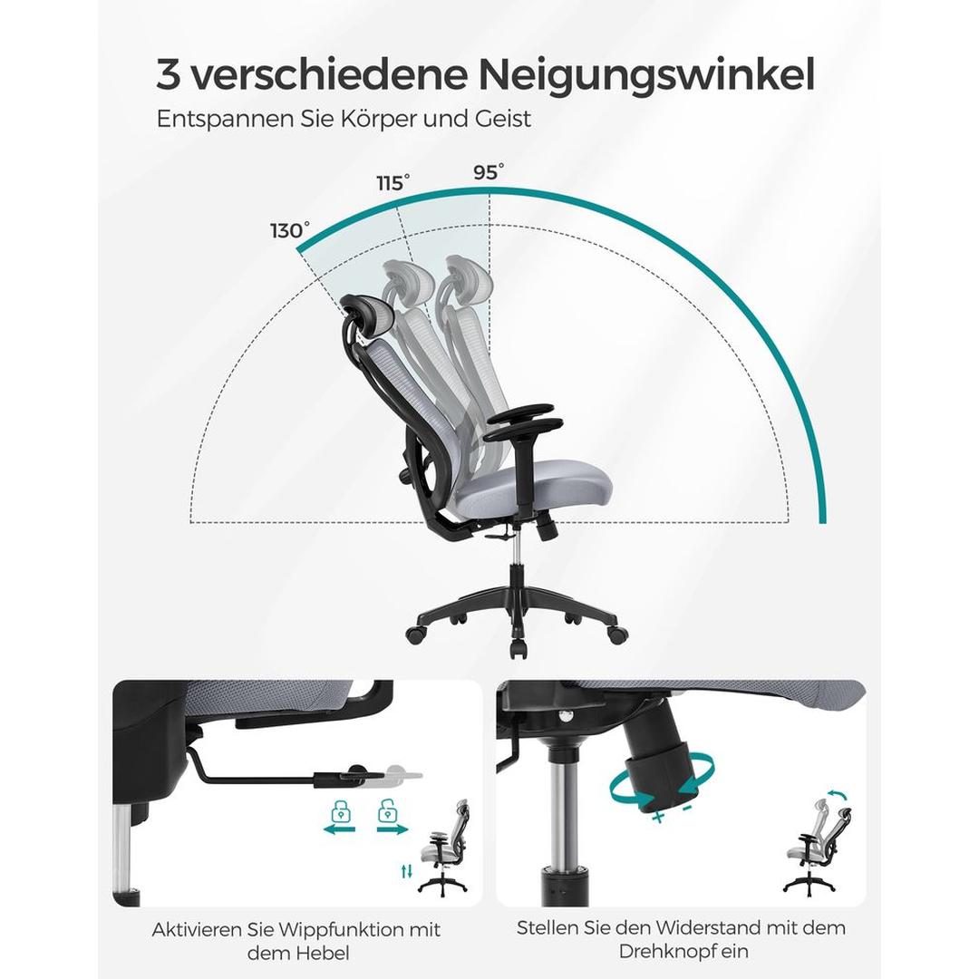 Ergonomische Bureaustoel – Tot 150 kg Draagvermogen – In Hoogte Verstelbaar