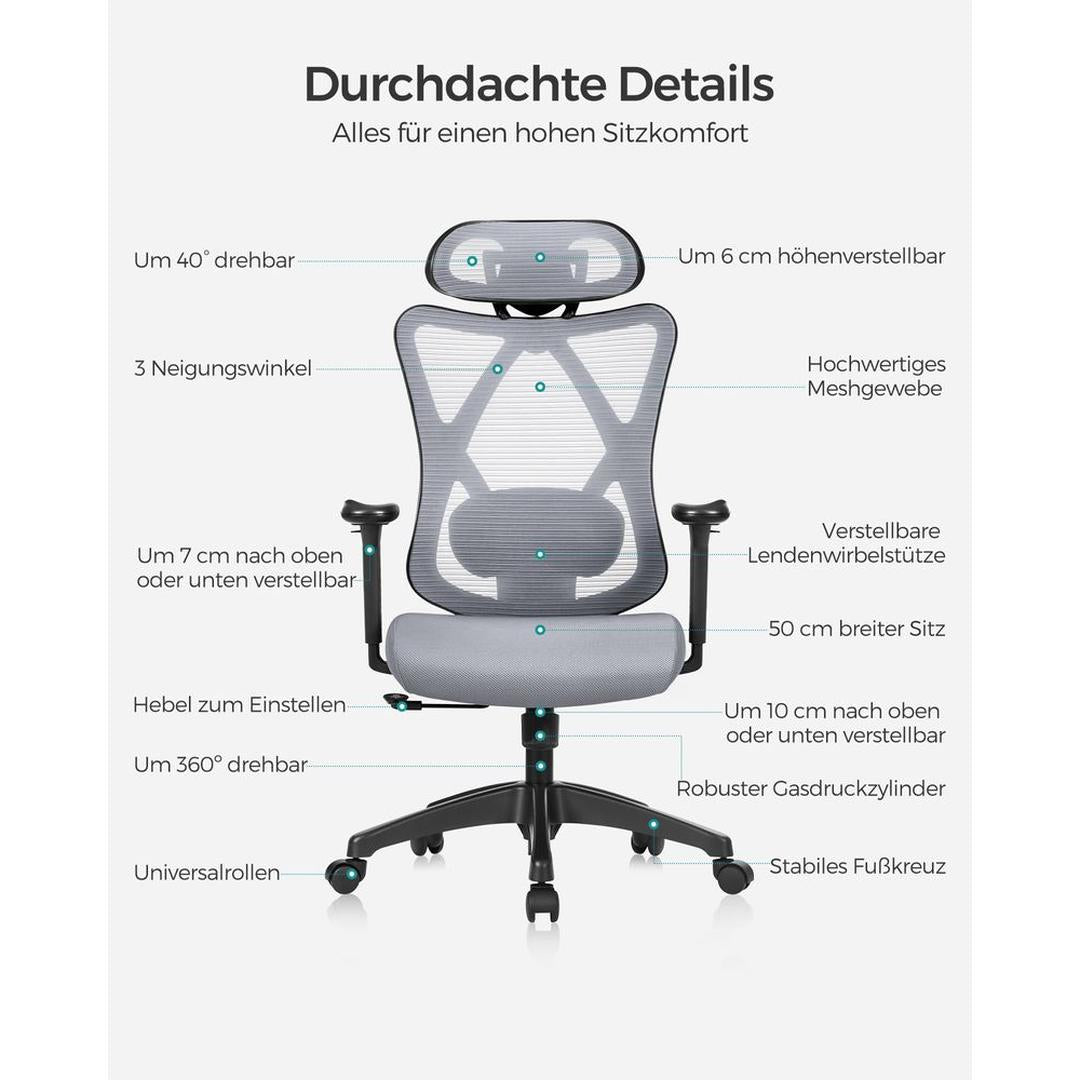 Ergonomische Bureaustoel – Tot 150 kg Draagvermogen – In Hoogte Verstelbaar