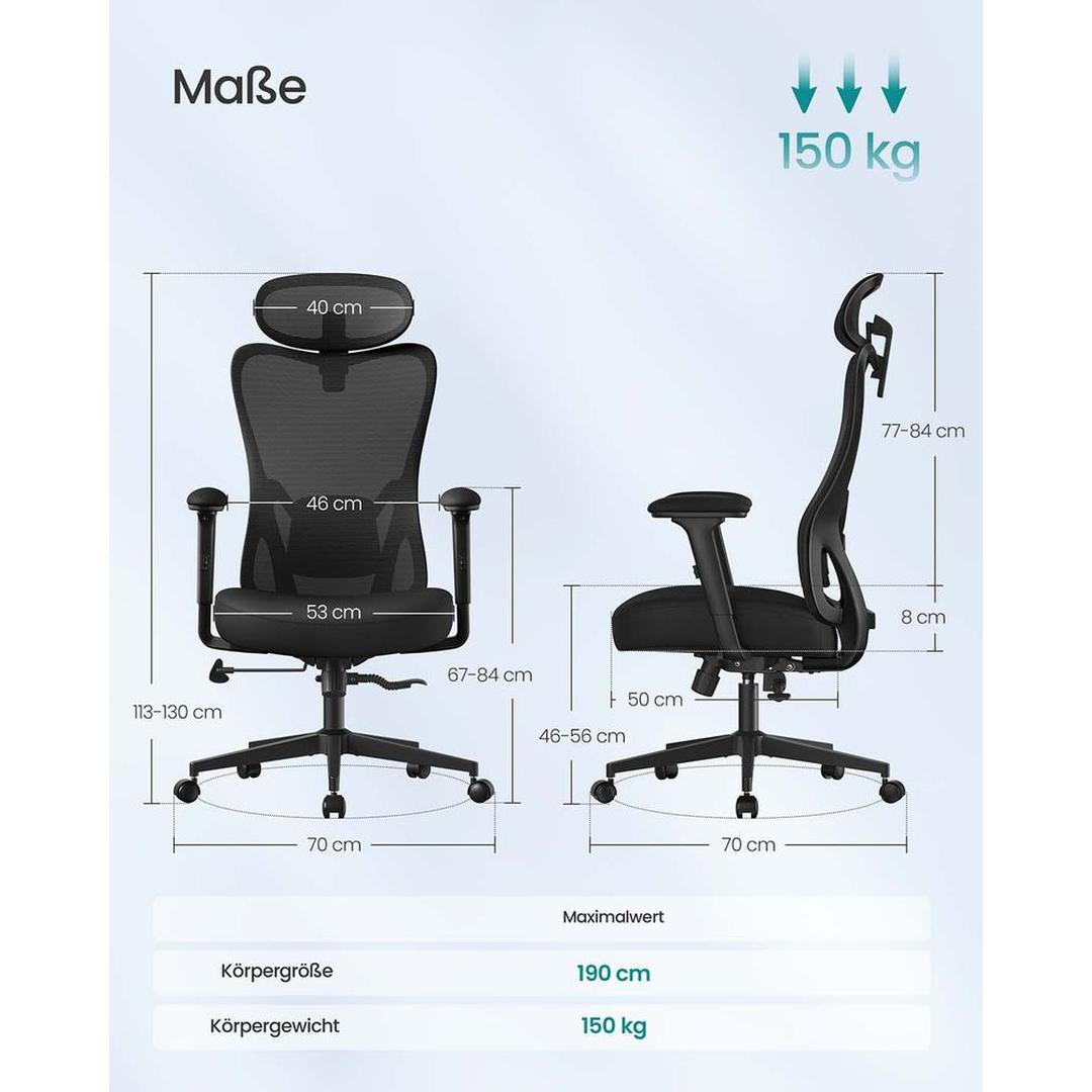 Gamingstoel met Verstelbare Hoofdsteun – Ergonomische Bureaustoel met Kantelbare Rugleuning en Verstelbare Armleuningen