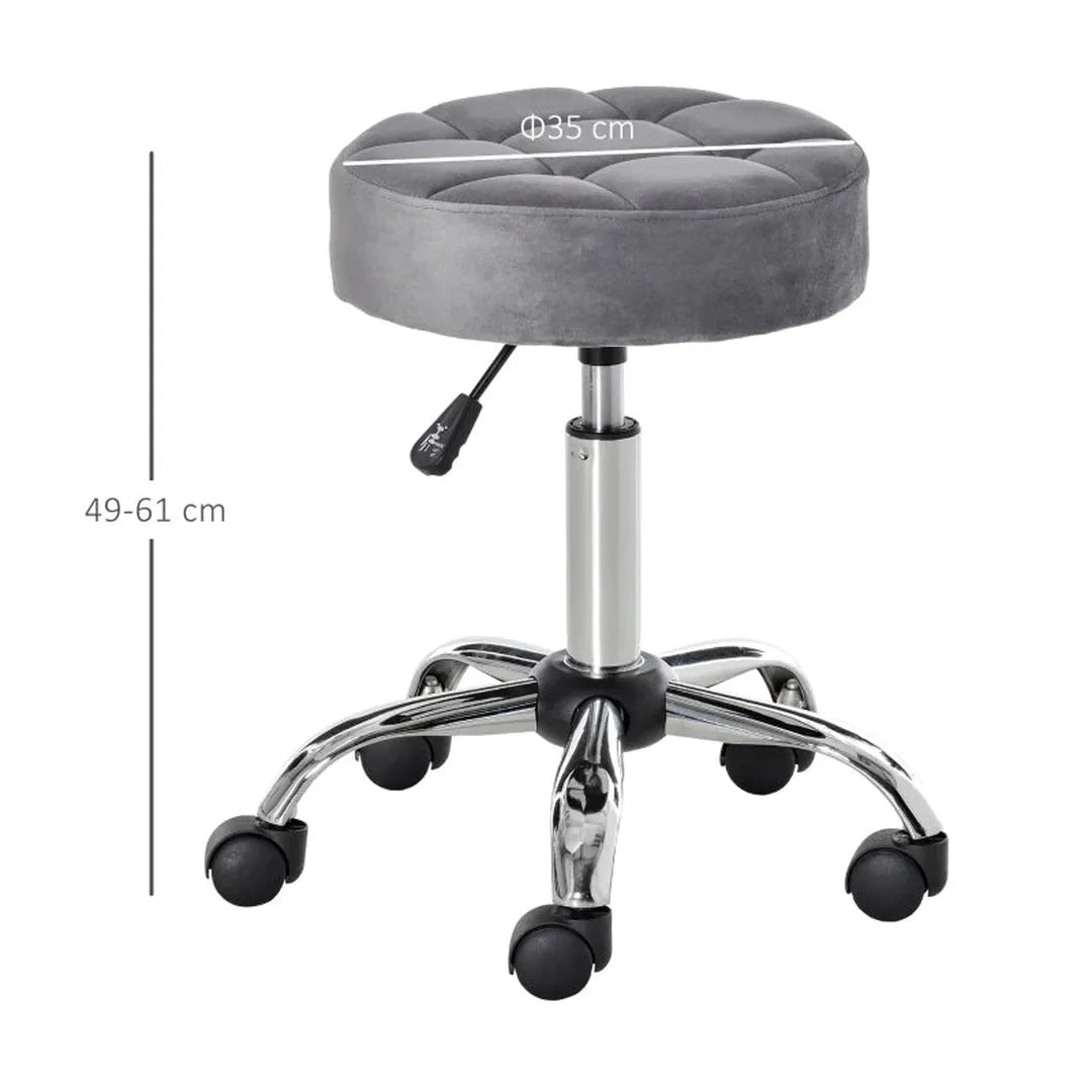 Rollende kruk – 360° draaibaar – in hoogte verstelbaar – PU-zitting – metalen frame – zwart