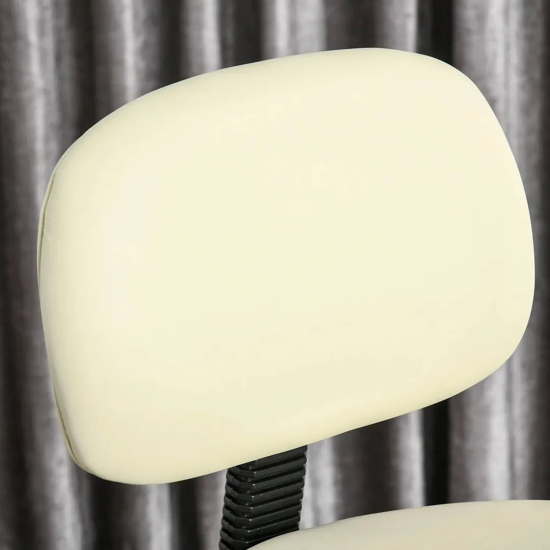 Barstoel met 360° Draai – Hoogteverstelbaar, Met Wielen en Rugleuning van Kunstleer, Beige, 56 x 57 x 104-127 cm