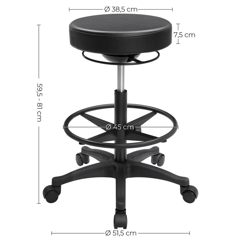 Zwarte Bureaukruk Verstelbaar van 59,5 tot 81 cm – In Hoogte Instelbare Werkkruk voor Kantoor of Werkplek