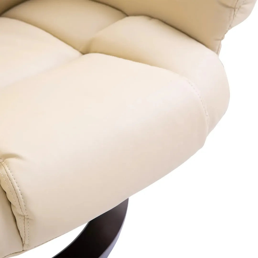 Fauteuil met Hocker – Draaibare Relaxstoel met Ligfunctie van Kunstleer en Metalen Frame, Crème, 80 x 79 x 100 cm