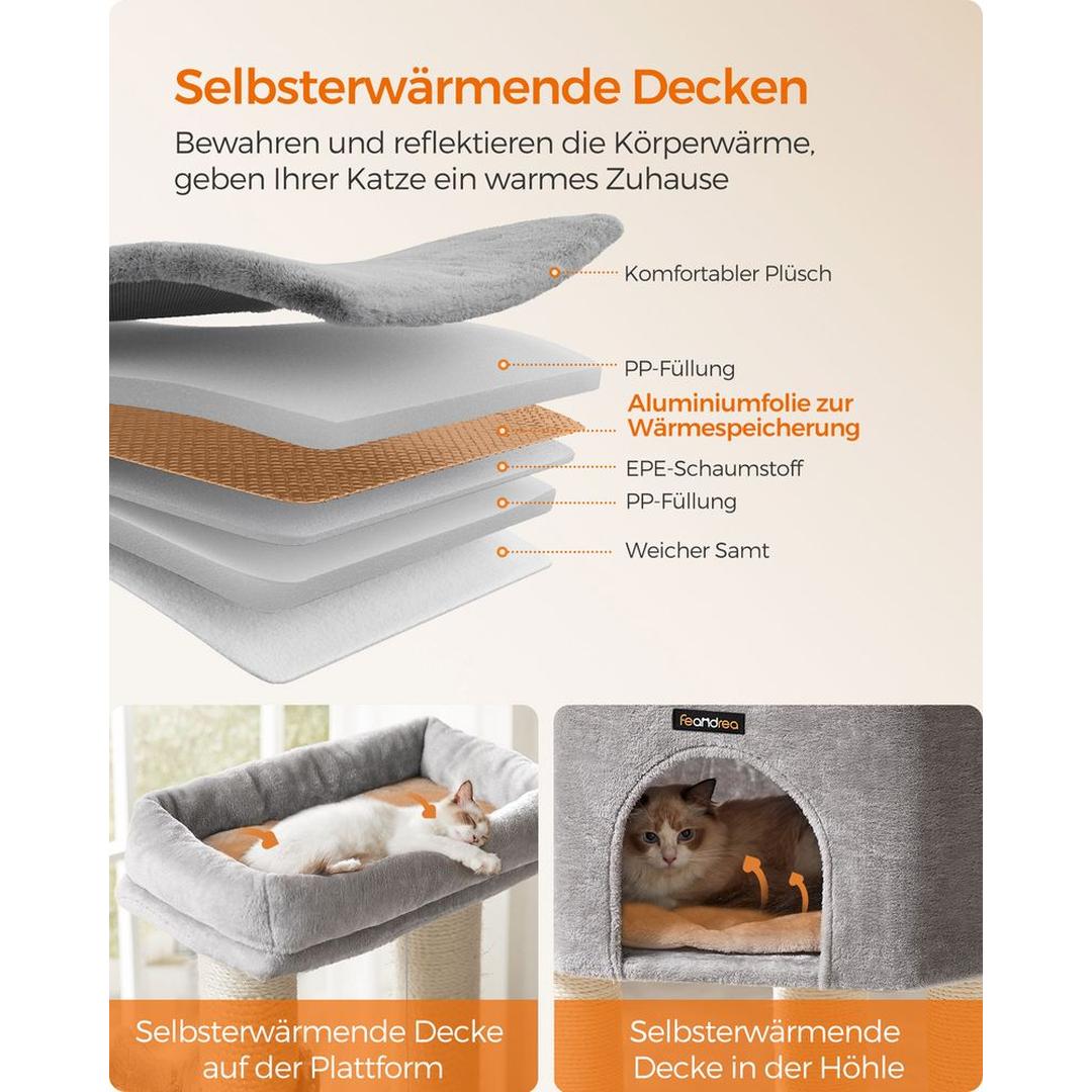 Krabpaal 160 cm met Platforms – 50 × 50 cm – Crème-Beige Klim- en Speelmeubel voor Katten