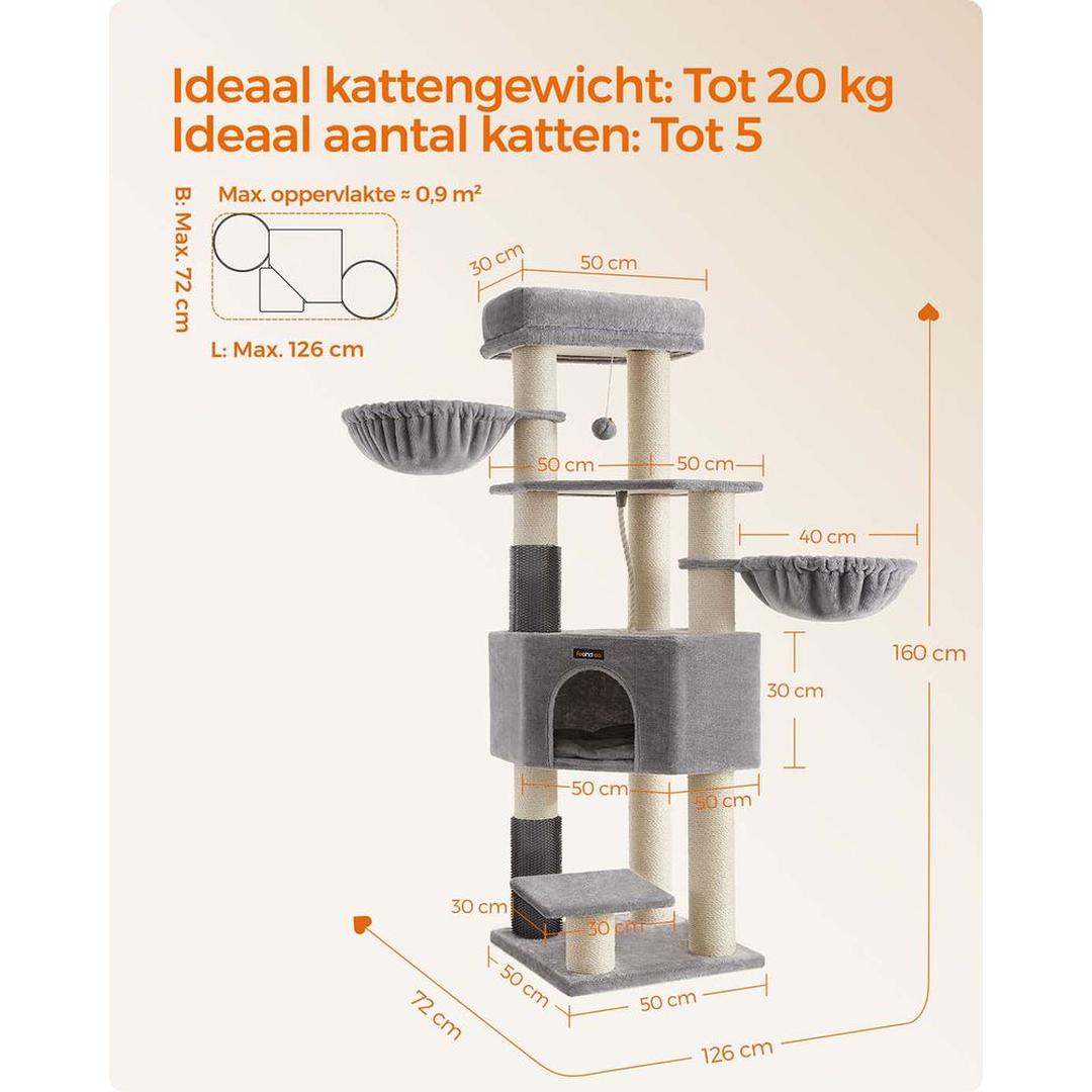 Zelfverwarmende Krabpaal voor Katten – Krabmeubel met 9 Sisalstammen, Massageborstels en Stabiele Basis