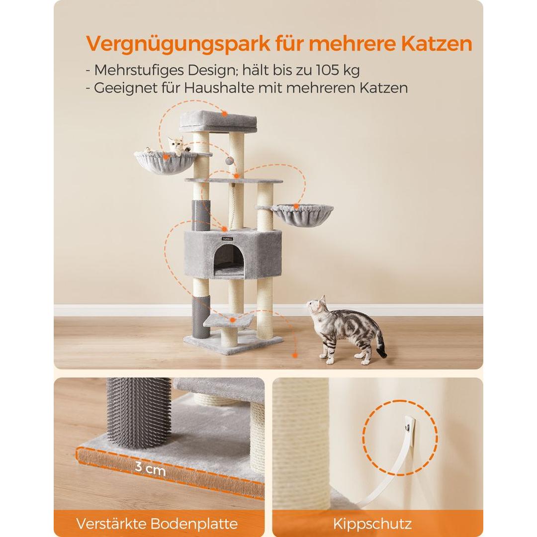 Krabpaal 160 cm met Platforms – 50 × 50 cm – Crème-Beige Klim- en Speelmeubel voor Katten