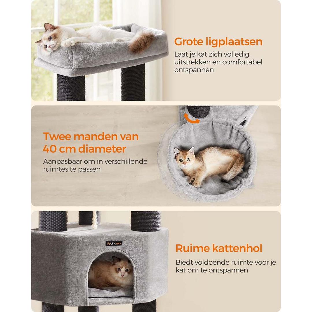 Zelfverwarmende Krabpaal voor Katten – Krabmeubel met 9 Sisalstammen, Massageborstels en Stabiele Basis