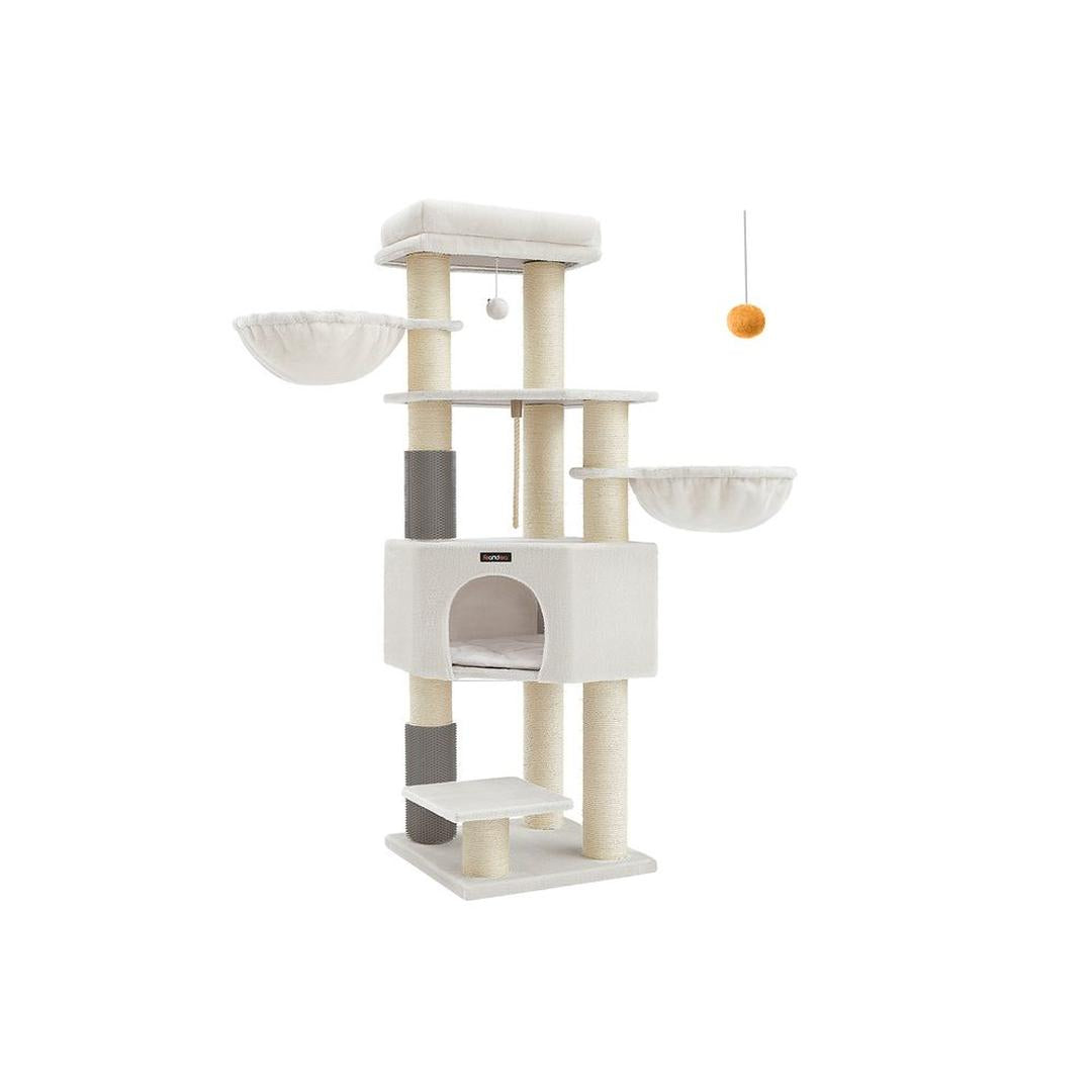Krabpaal 160 cm met Platforms – 50 × 50 cm – Crème-Beige Klim- en Speelmeubel voor Katten