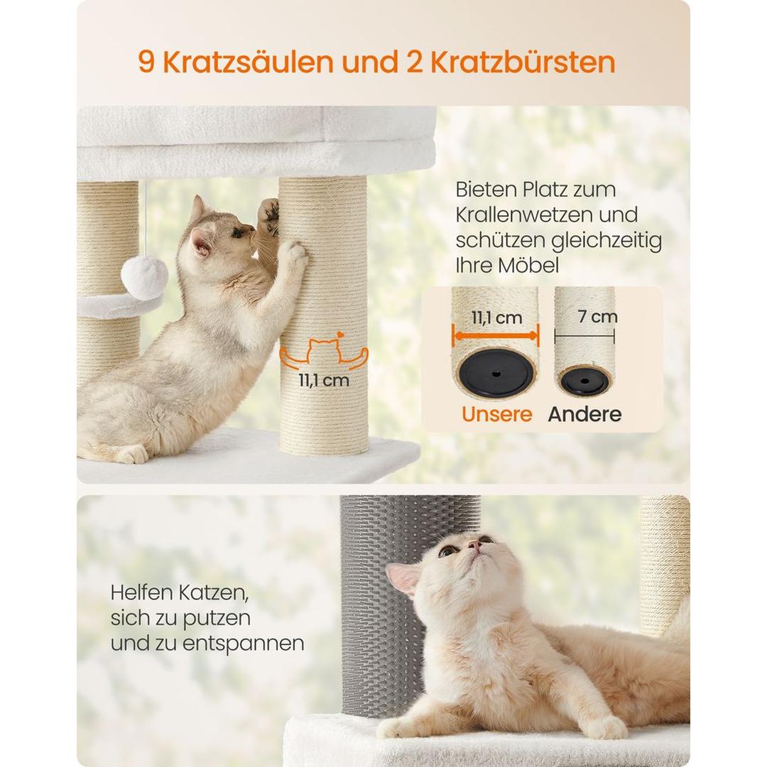 Krabpaal 160 cm met Platforms – 50 × 50 cm – Crème-Beige Klim- en Speelmeubel voor Katten