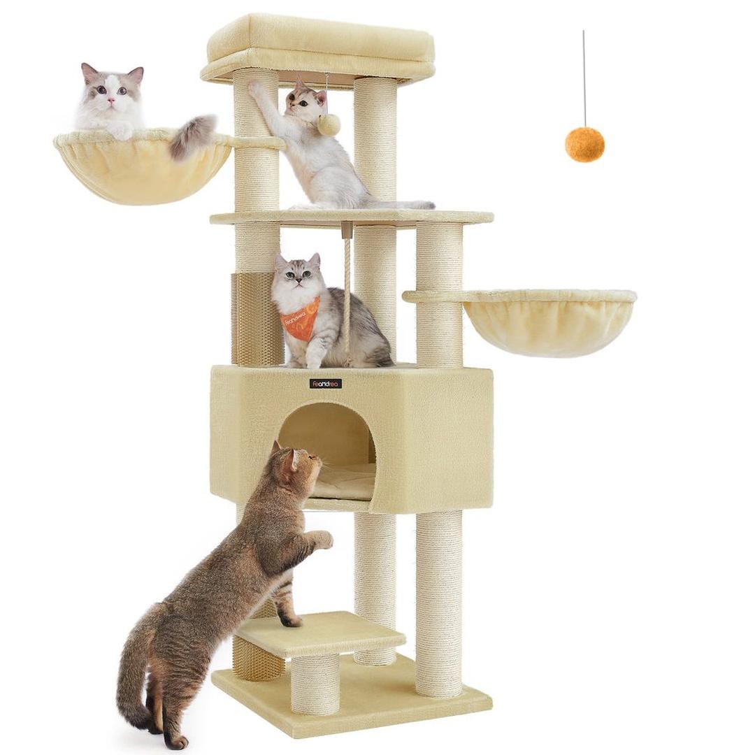 Zelfverwarmende Krabpaal voor Katten – Krabmeubel met 9 Sisalstammen, Massageborstels en Stabiele Basis