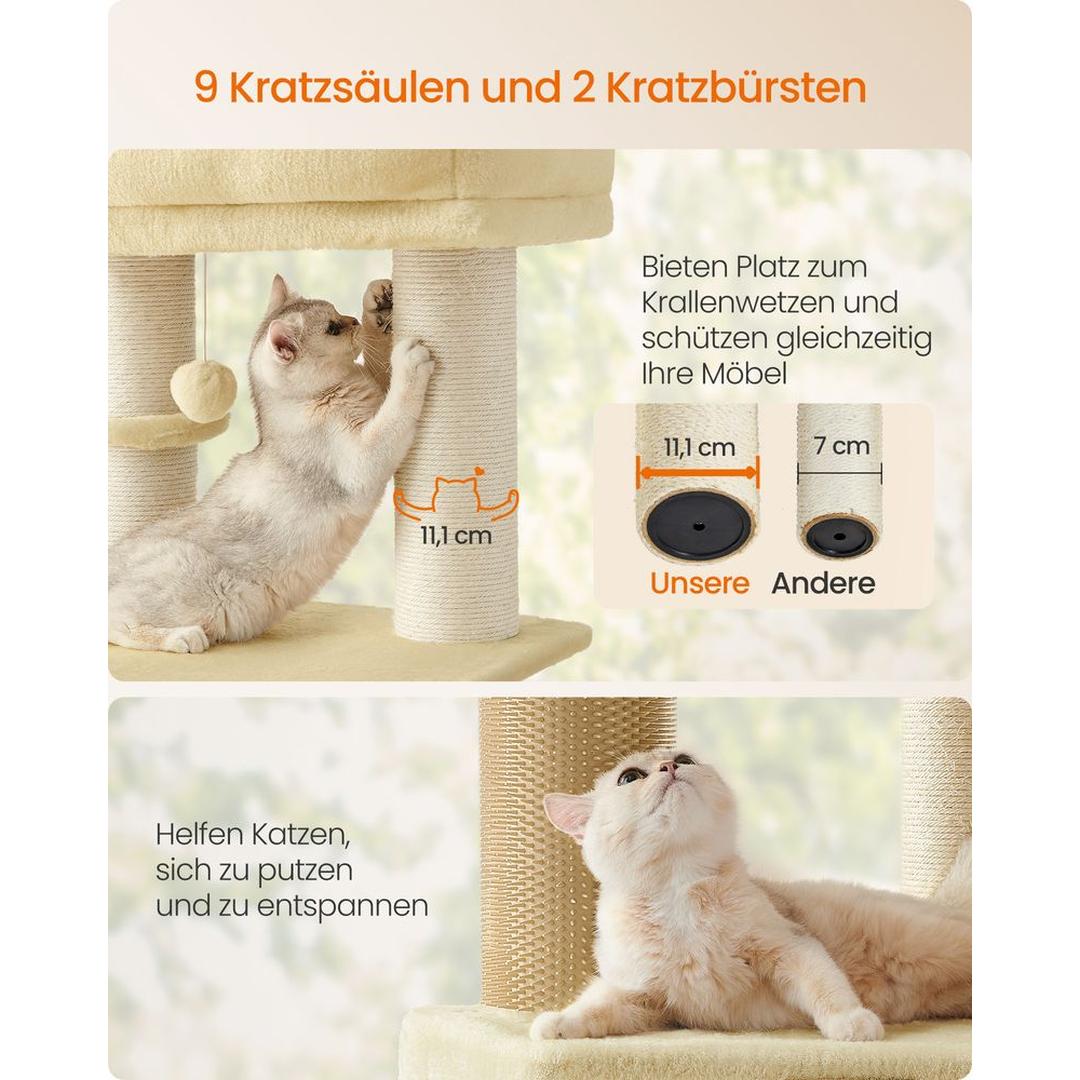 Krabpaal 160 cm met Platforms – 50 × 50 cm – Crème-Beige Klim- en Speelmeubel voor Katten