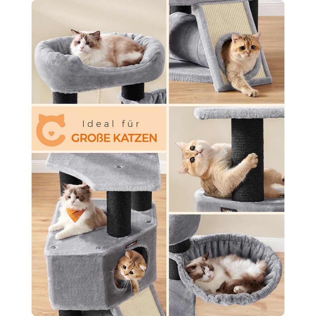 Krabpaal 141 cm met Dikke Sisalstammen – Grijs Klim- en Speelmeubel voor Katten